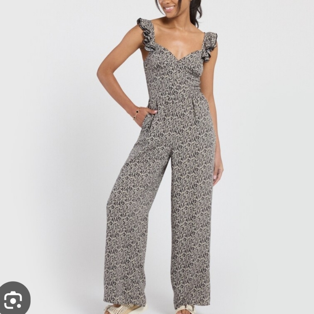 Floral Jumpsuit, gray & black, Large NWT